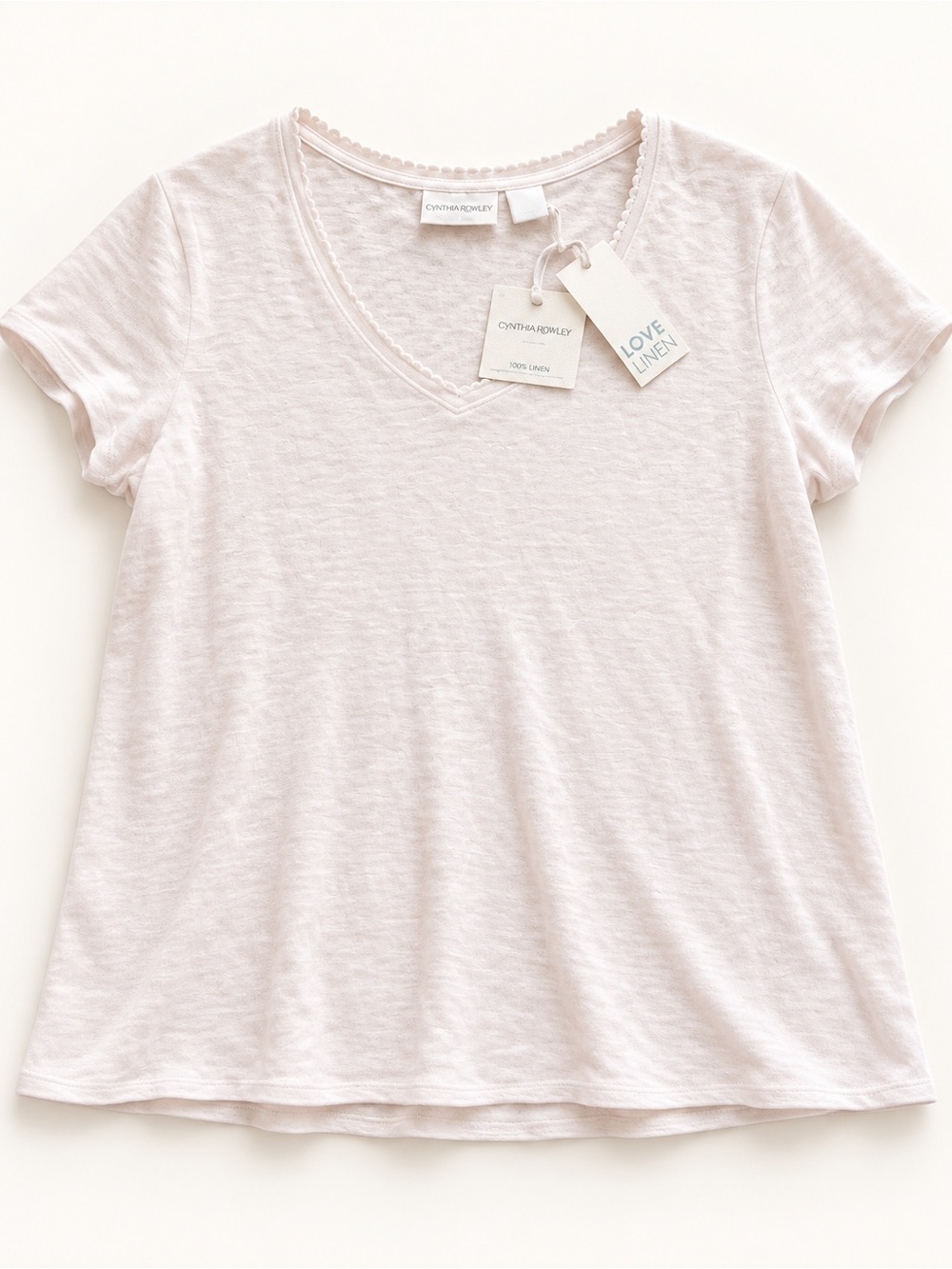 Cynthia Rowley white V-Neck 100% linen Short Sleeve Tee